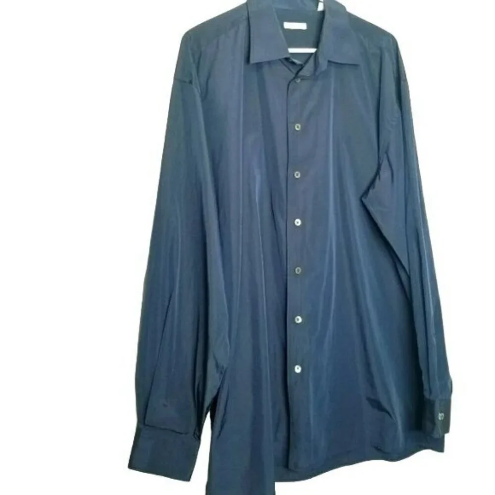 Halogen‎ Mens dress shirt button down Navy Blue EUC 17.5 XL
